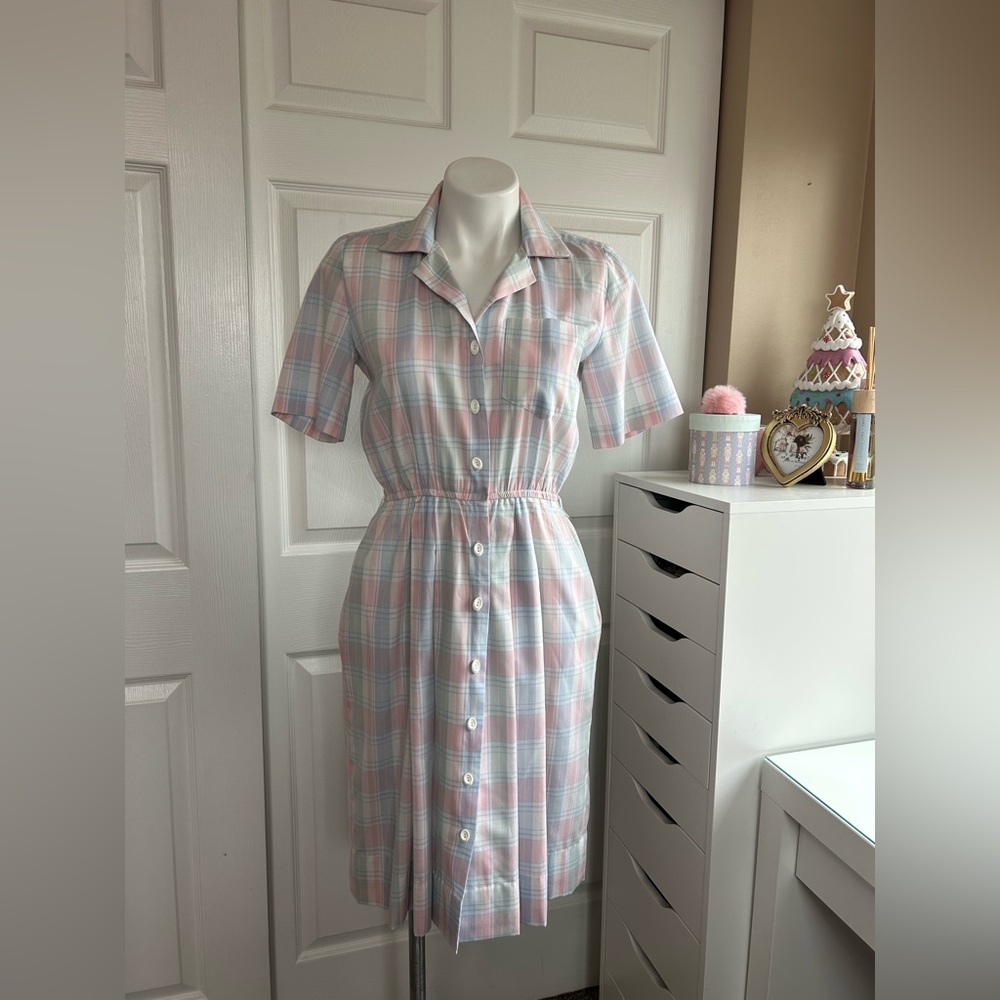 Schrader Vintage Pastel Plaid Button-Up Dress
